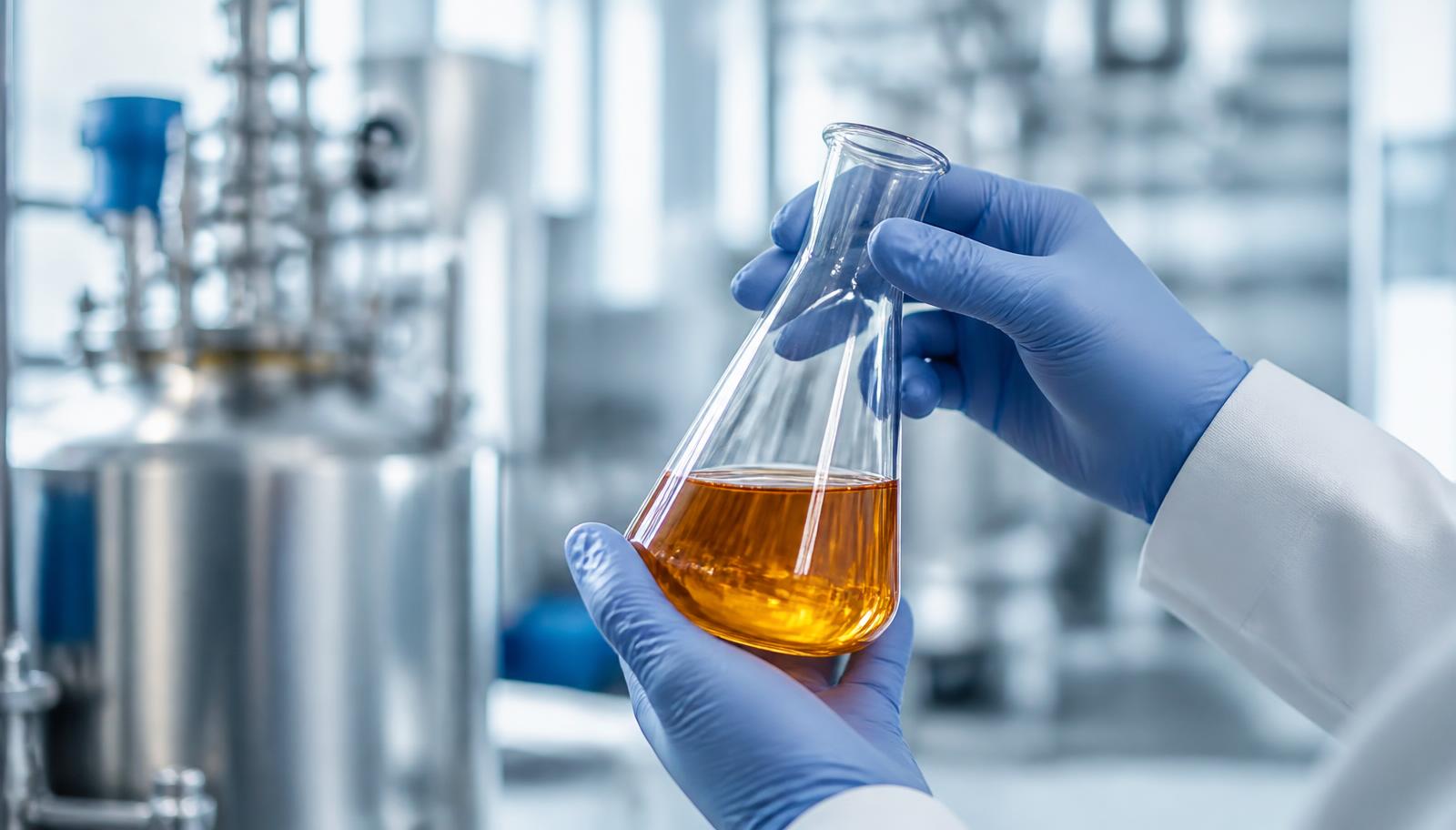 Tecnico di laboratorio mentre dosa un aroma liquido