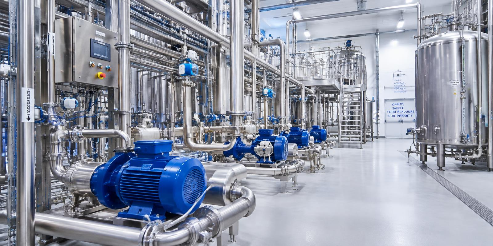 Linea di produzione con pompe e tubazioni in acciaio